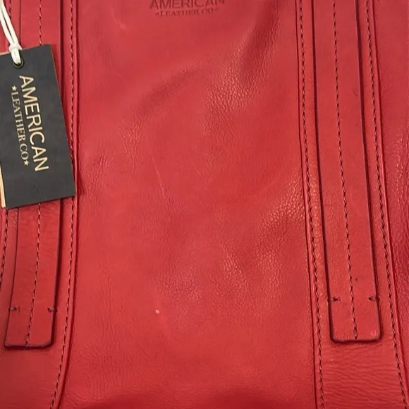 📷 NWT American Leather Co Scarlett Zip Top Tote Cherry Red Smooth - Picture 2 of 8